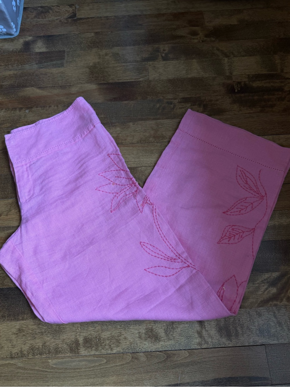 InWear Pink Linen Floral Embroidered Wide Leg